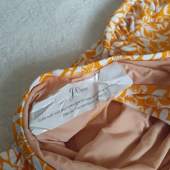 J. Crew Factory NWT Women's Large Orange Floral V-neck Ruched One Piece Swimsuit - Picture 9 of 15